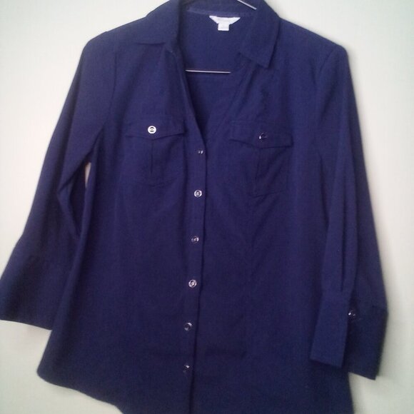 Est 1946 Cato Shirt Blouse S Women 3/4 Sleeve Button Up Pockets Blue - Picture 1 of 16